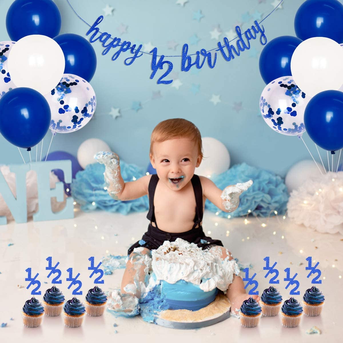 Half Birthday Decorations Blue for Boys Half Year Happy 1/2 Birthday Banner Cake Topper Balloons for 6 Months Party Decorations - Walmart.com
